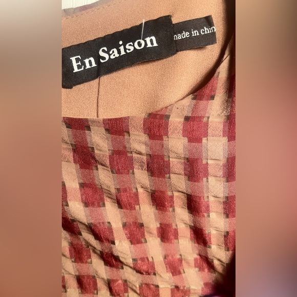 En Saison puff sleeve check polyester check brown trendy style mini dress - Picture 4 of 5